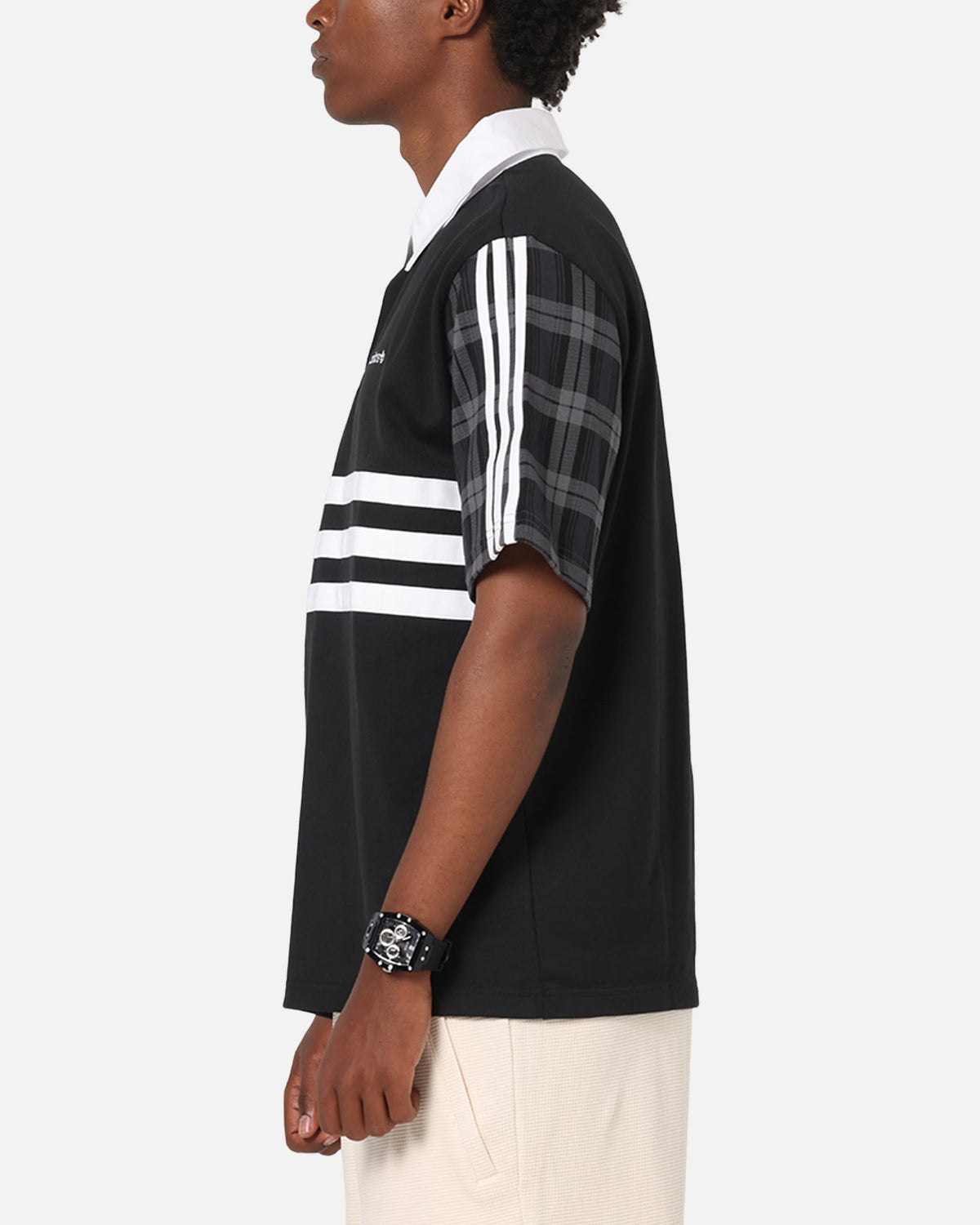 Adidas Tartan Regular Rugby Polo T-Shirt Black