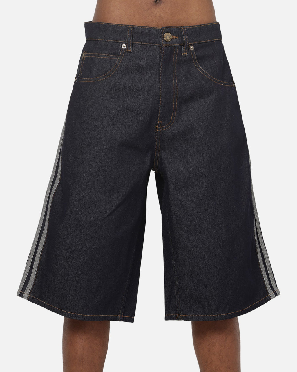 Adidas  Adicolor Jorts Mid-Rise Straight Leg Firebird Shorts Indigo Denim