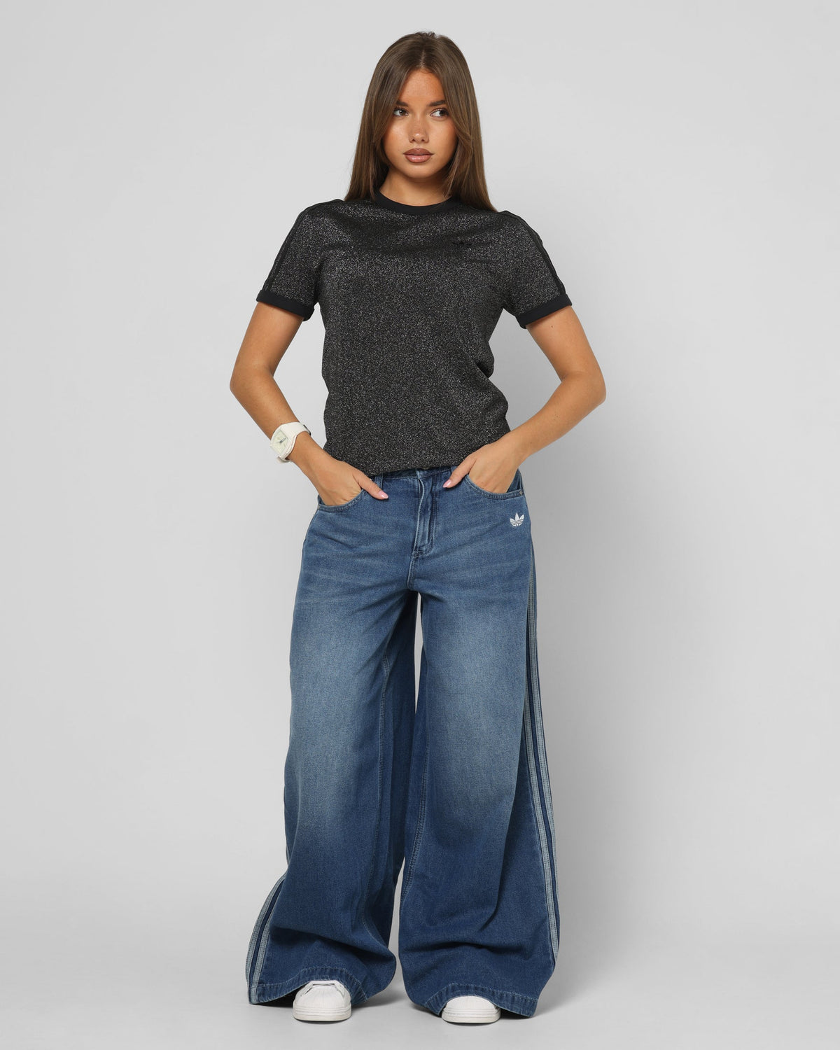 Adidas Women's Denim Wide Pants Indigo Denim