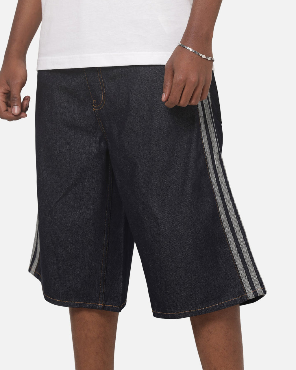 Adidas  Adicolor Jorts Mid-Rise Straight Leg Firebird Shorts Indigo Denim